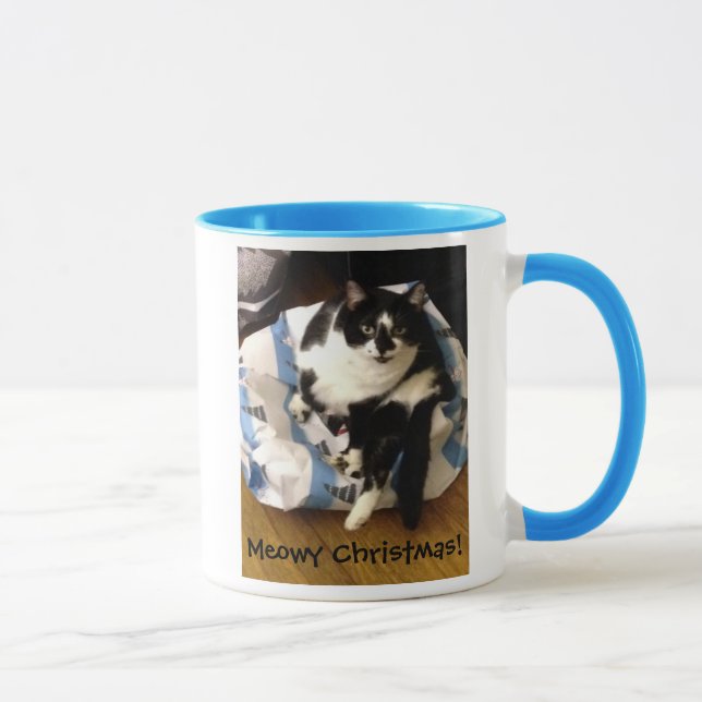 Cute Tuxedo Cat Christmas Present Mugs (Right)