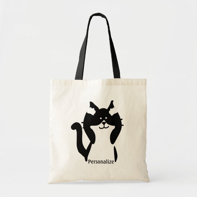 Cute Tuxedo Cat Covering Ears Custom Tote Bag (Front)