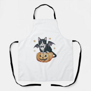 Cute Tuxedo Cat Halloween Pumpkin Cat Spooky Cat M Apron