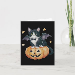 Cute Tuxedo Cat Halloween Pumpkin Cat Spooky Cat M Card