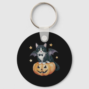 Cute Tuxedo Cat Halloween Pumpkin Cat Spooky Cat M Key Ring