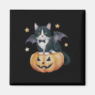 Cute Tuxedo Cat Halloween Pumpkin Cat Spooky Cat M Magnet
