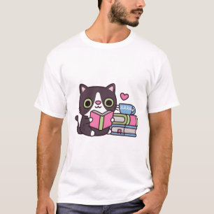 Cute Tuxedo Cat Loves Reading Books T-Shirt