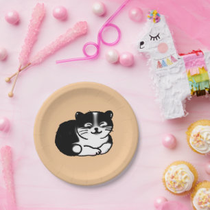 cute tuxedo cat paper plate