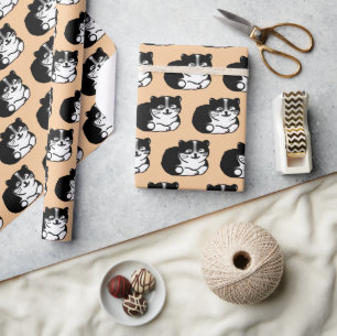 cute tuxedo cat pattern wrapping paper