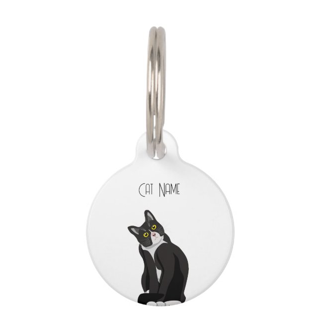 Cute Tuxedo Cat Pet ID Tag (Front)