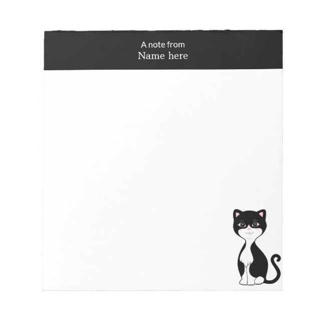 Cute Tuxedo Cat & Pink Header Simple Notepad (Front)