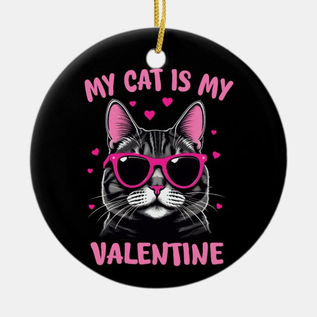 Cute Tuxedo Cat Valentine's Day Heart Cat Lover  Ceramic Ornament (Front)