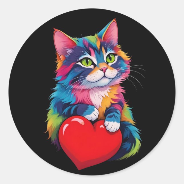 Cute Tuxedo Cat Valentine's Day Heart Cat Lover  Classic Round Sticker (Front)