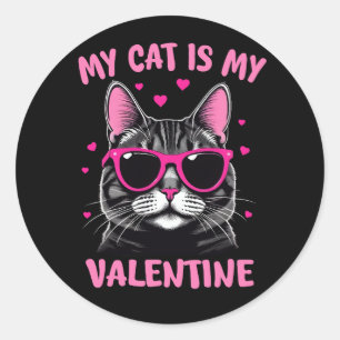 Cute Tuxedo Cat Valentine's Day Heart Cat Lover  Classic Round Sticker