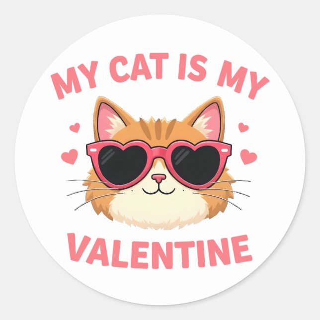 Cute Tuxedo Cat Valentine's Day Heart Cat Lover  Classic Round Sticker (Front)