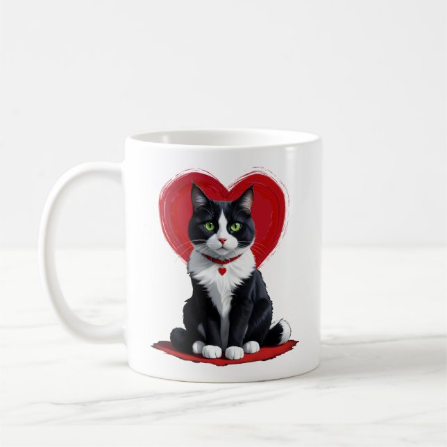 Cute Tuxedo Cat Valentine's Day Heart Cat Lover  Coffee Mug (Left)