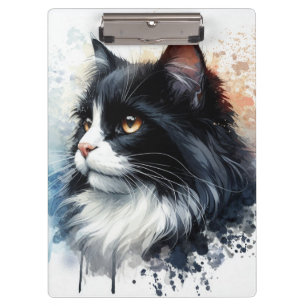 Cute Tuxedo Cat Watercolor Art Clipboard