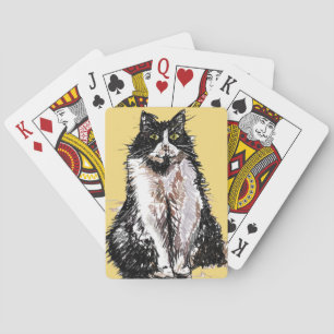 Cute Tuxedo cat Watercolor Playing Cards Set