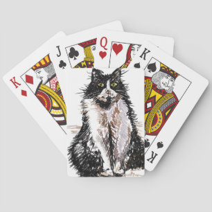 Cute Tuxedo cat Watercolor Playing Cards Set