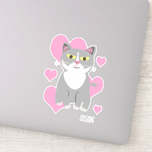Cute Tuxedo Grey Cat Hearts Fun Pet Cartoon