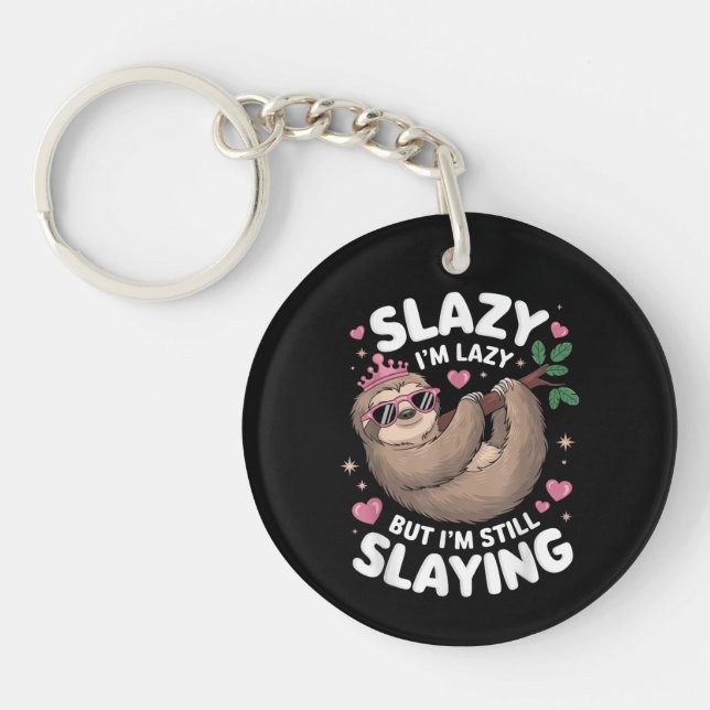 Cute Tween Girl Funny Animal Sloth Slay Meme Trend Key Ring (Front)