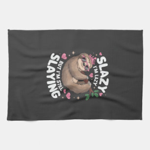 Cute Tween Girl Funny Animal Sloth Slay Meme Trend Tea Towel