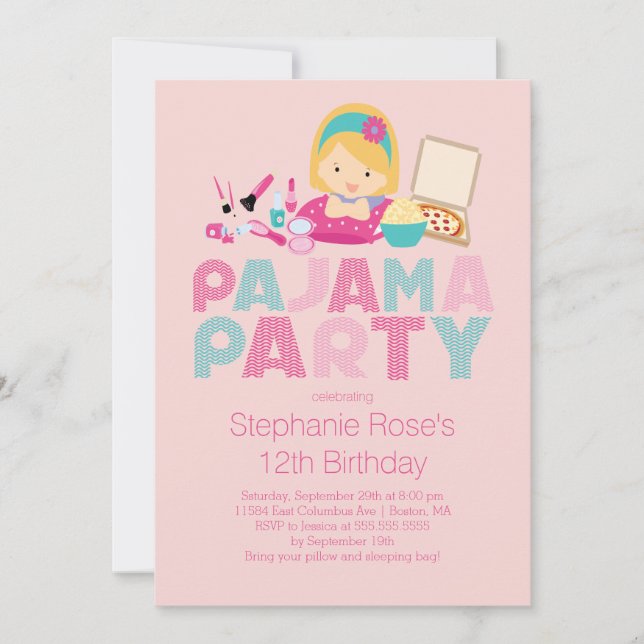 Cute Tween Pajama Birthday Party Invitation (Front)