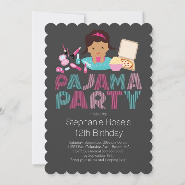 Cute Tween Pajama Birthday Party Invitation (Front)