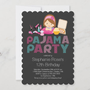 Cute Tween Pajama Birthday Party Invitation