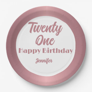 Cute Twenty One  Rose Gold  Script Happy Birthday  Paper Plate