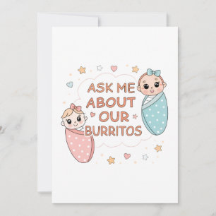 Cute Twin Baby Burrito Announcement Illustration