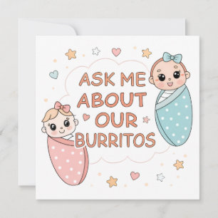 Cute Twin Baby Burrito Announcement Illustration