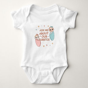 Cute Twin Baby Burrito Announcement Illustration Bodysuit