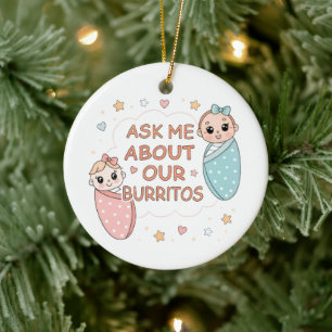 Cute Twin Baby Burrito Announcement Illustration Ceramic Ornament