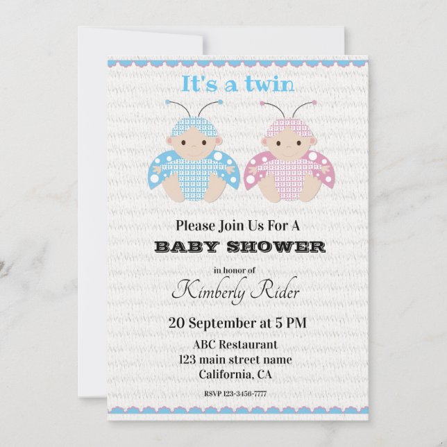 Cute Twin Baby Shower Invitations (Front)