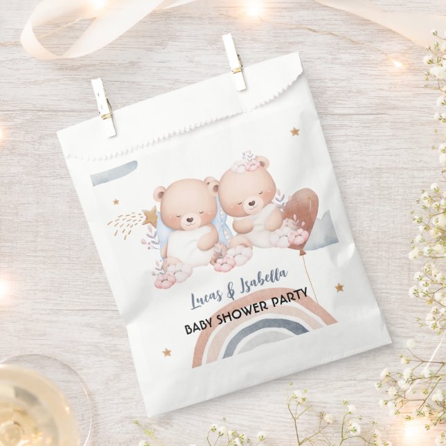 Cute twin bear star balloon baby shower party favour bag (Clipped)