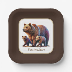 Cute twin bears baby shower paper plate
