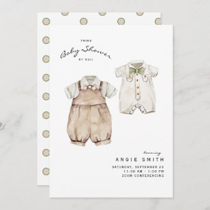 Cute Twin Boys Baby Shower by Mail Invitation