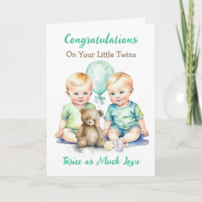 Cute Twin Boys Congratulations New Parents Card (Front)