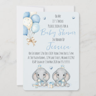 Cute Twin Boys Elephant Baby Shower Invitation