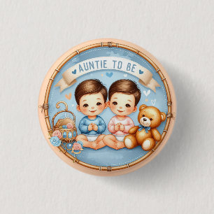 Cute Twin Boys's Baby Shower Auntie To Be 3 Cm Round Badge