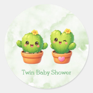 Cute Twin Cactus Baby Shower Classic Round Sticker