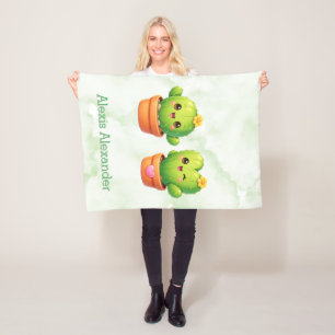 Cute Twin Cactus Baby Shower Gift Fleece Blanket