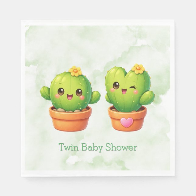 Cute Twin Cactus Baby Shower Napkin (Front)