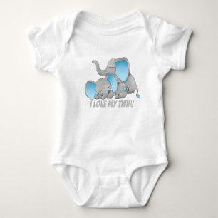 Cute twin elephants add message bodysuit