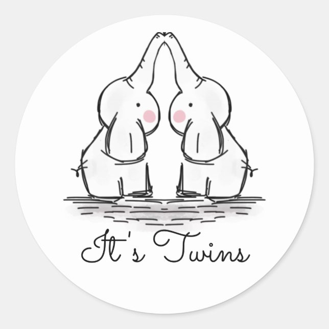 Cute Twin Elephants Baby Shower Classic Round Stic Sticker (Front)