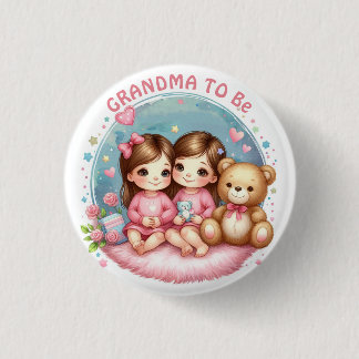 Cute Twin Girl's Baby Shower Grandma To Be 3 Cm Round Badge