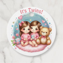 Cute Twin Girl's Baby Shower Watercolor Teddy Bear