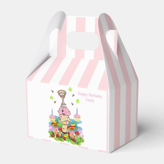 Cute Twin Happy Birthday Gable Favour Box Pink Blu (Front Side)