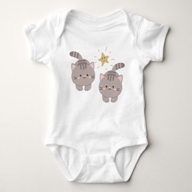 Cute twin kitties  baby bodysuit (Front)