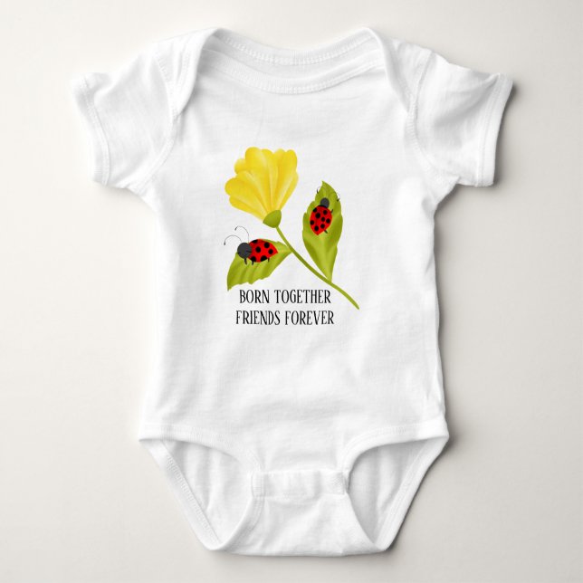 Cute twin ladybugs add text baby bodysuit (Front)