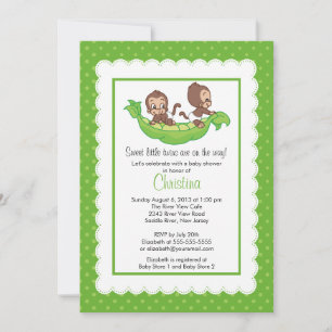 Cute Twin Monkeys Pea Pod Baby Shower Invitations