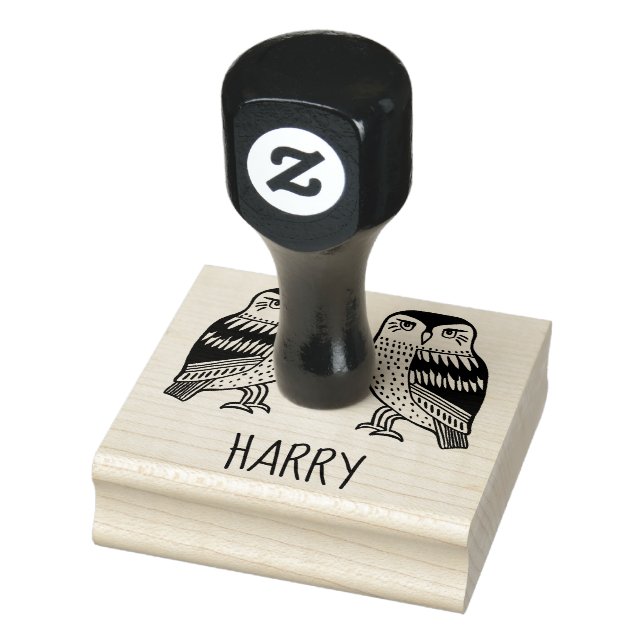 Cute TWIN Owls Birds Hand Drawn CUSTOMIZE IT Rubber Stamp (Stamp)