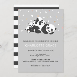 Cute Twin Panda Personalised Baby Shower Invitation
